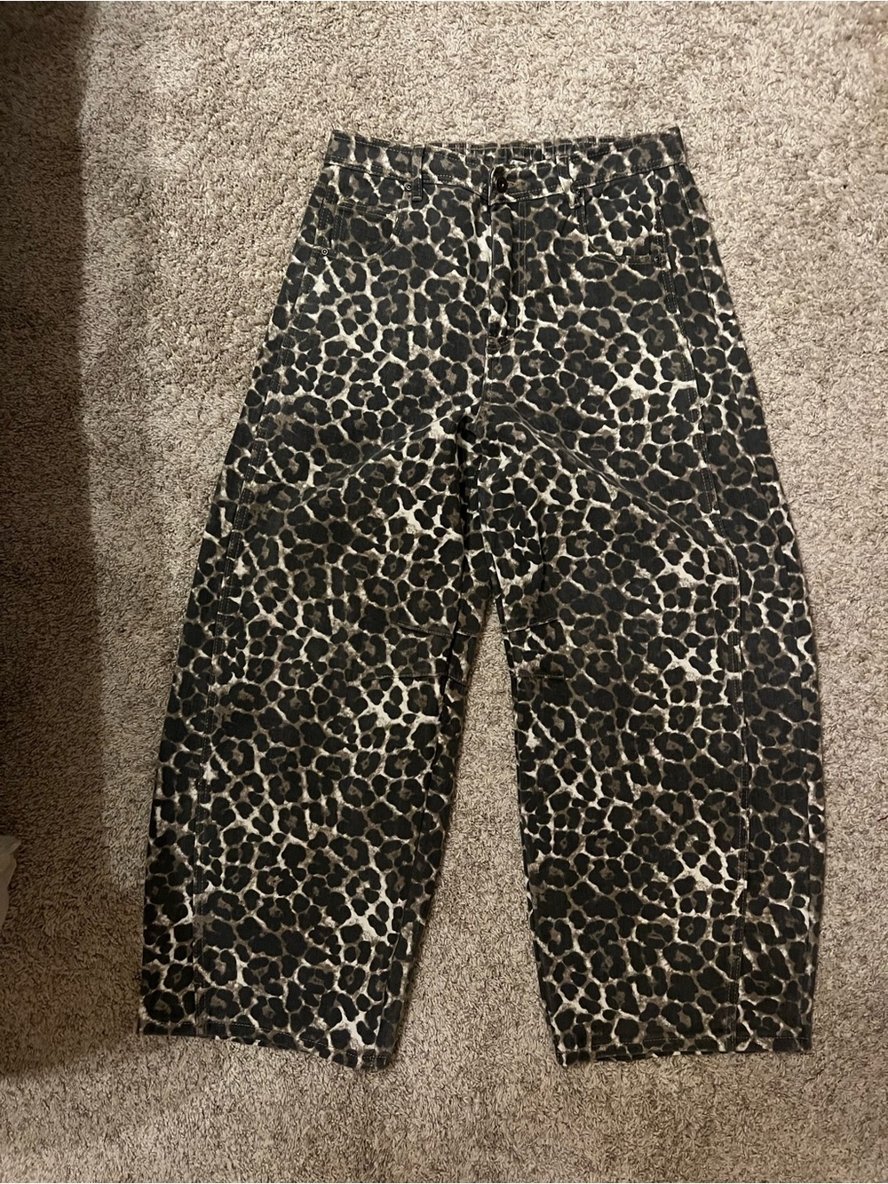 Leopard Print Barrel leg pants - Black & Cream